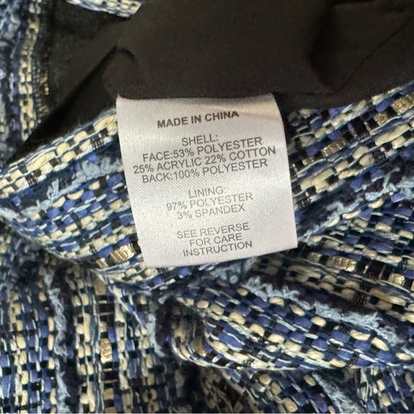 Tyler Boe Tweed High Neck Sleeveless Sheath Dress Fringe Blue Gold Size 8 - Picture 9 of 9